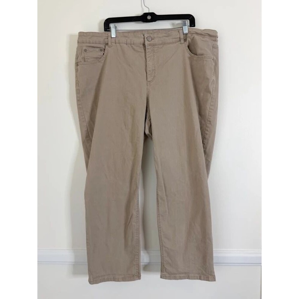Terra & Sky Women’s 24W Petite Straight Leg Pants Tan Beige